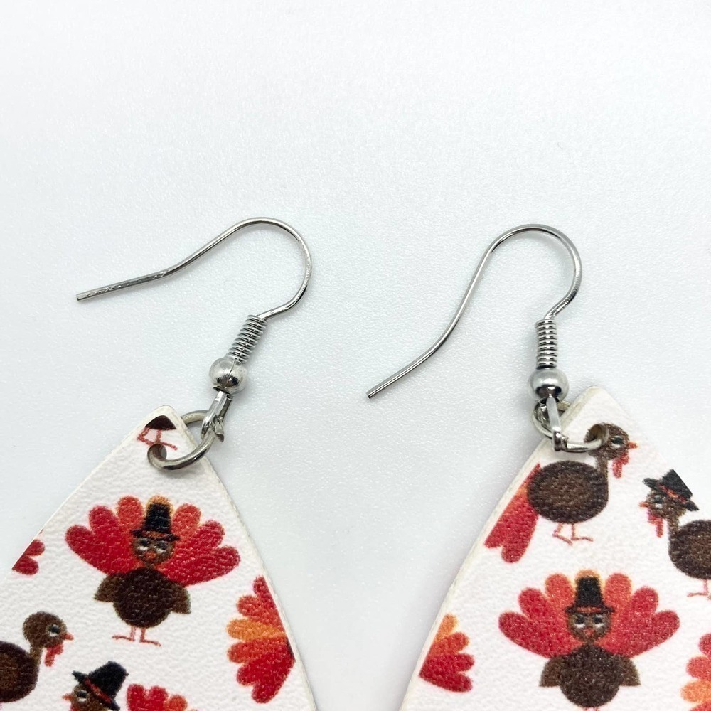 Faux Leather Teardrop Turkey Print Earrings - Picture 3 of 5